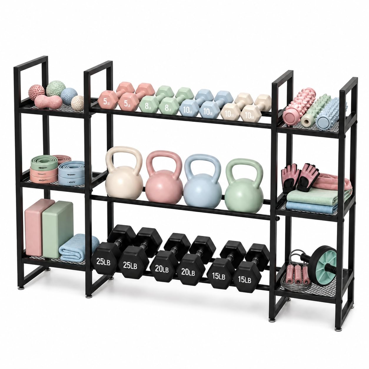 All In One Gym Home Equipment - رف دمبلز بثلاث طبقات، يتحمل وزن