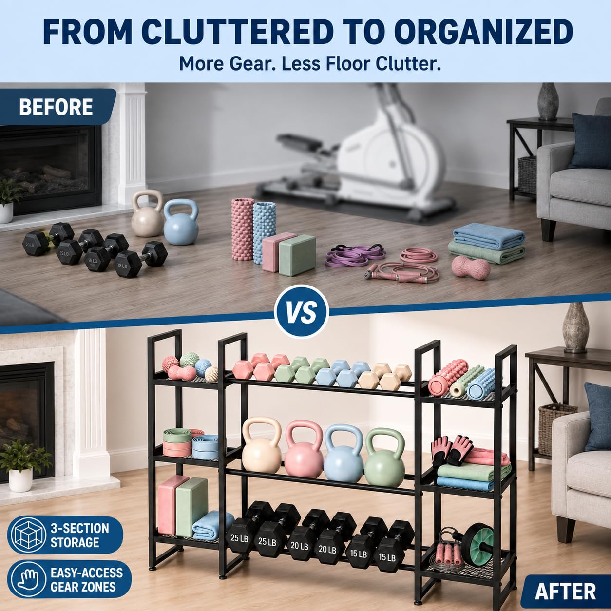 رف دمبلز بثلاث طبقات، يتحمل وز - مراجعة All In One Gym Home Equipment وسعره